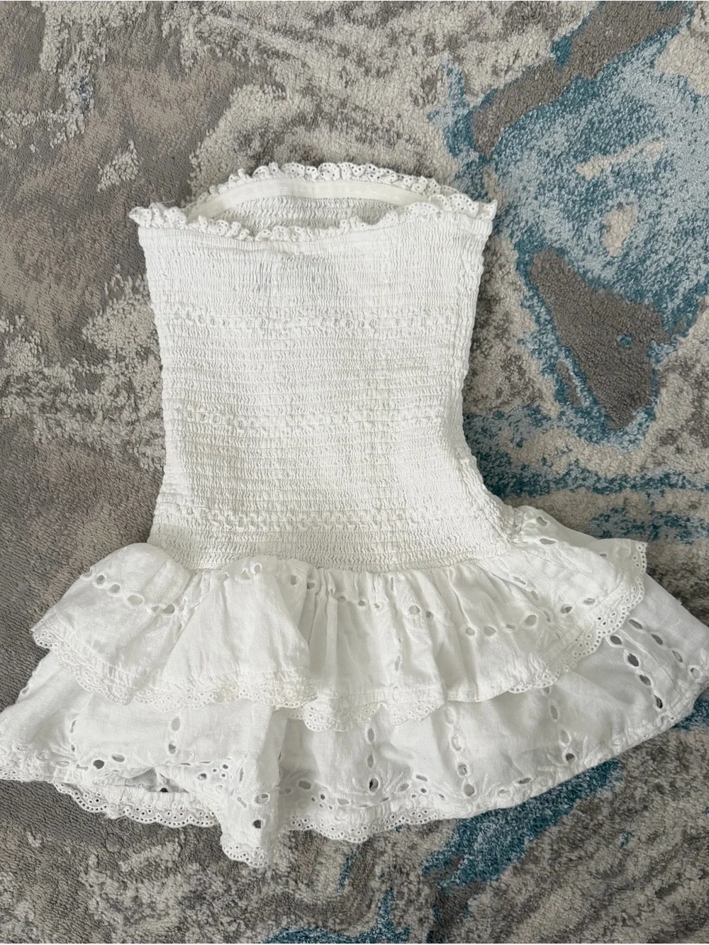 Katie J White Eyelet Ruffle Strapless Kids Dress